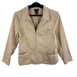 Dialogue Tan Beige Cotton Textured Full Zip Collared Jacket Size 14